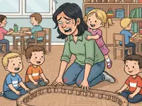 Erzieherin spielt mit Kindern