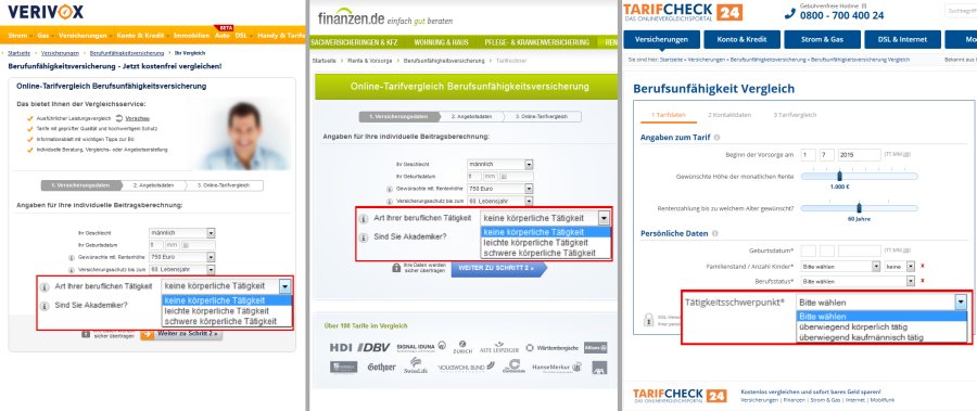 Versicherungsvergleich Beispiel 1